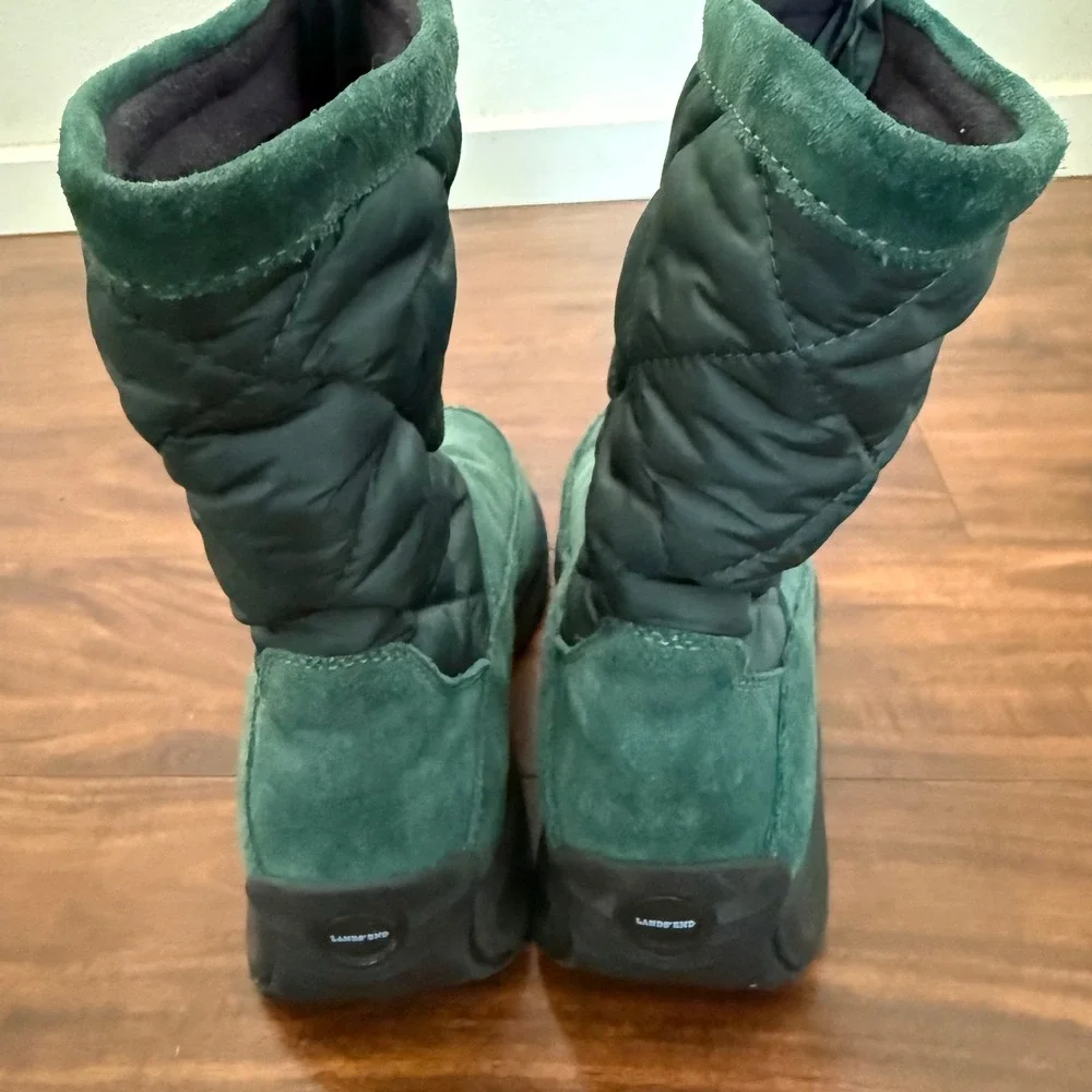 Lands End Green Quilted Suede Winter Snow Boots Womens 6.5B Style 176848